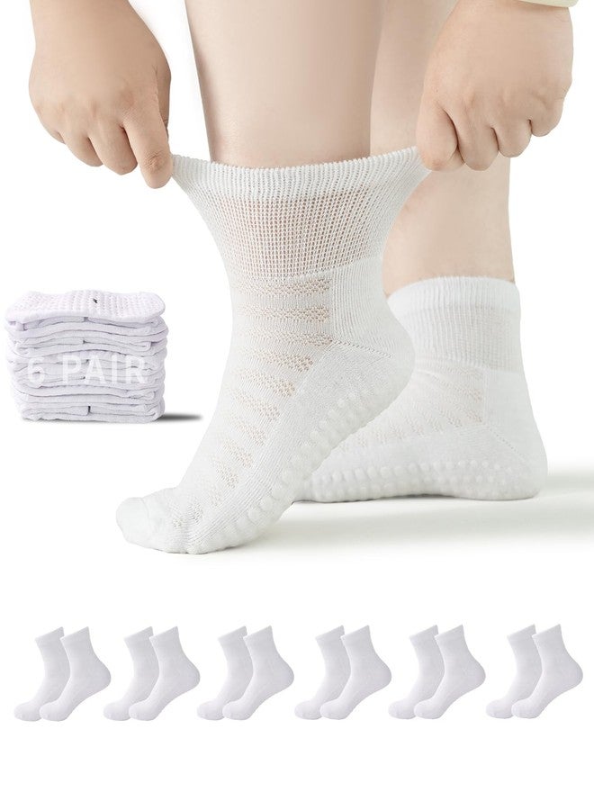 Ioryzek 6 Pair Diabetic Ankle Slipper Socks with Grippers for Women Extra Width Non Binding Socks for Women - Image 1